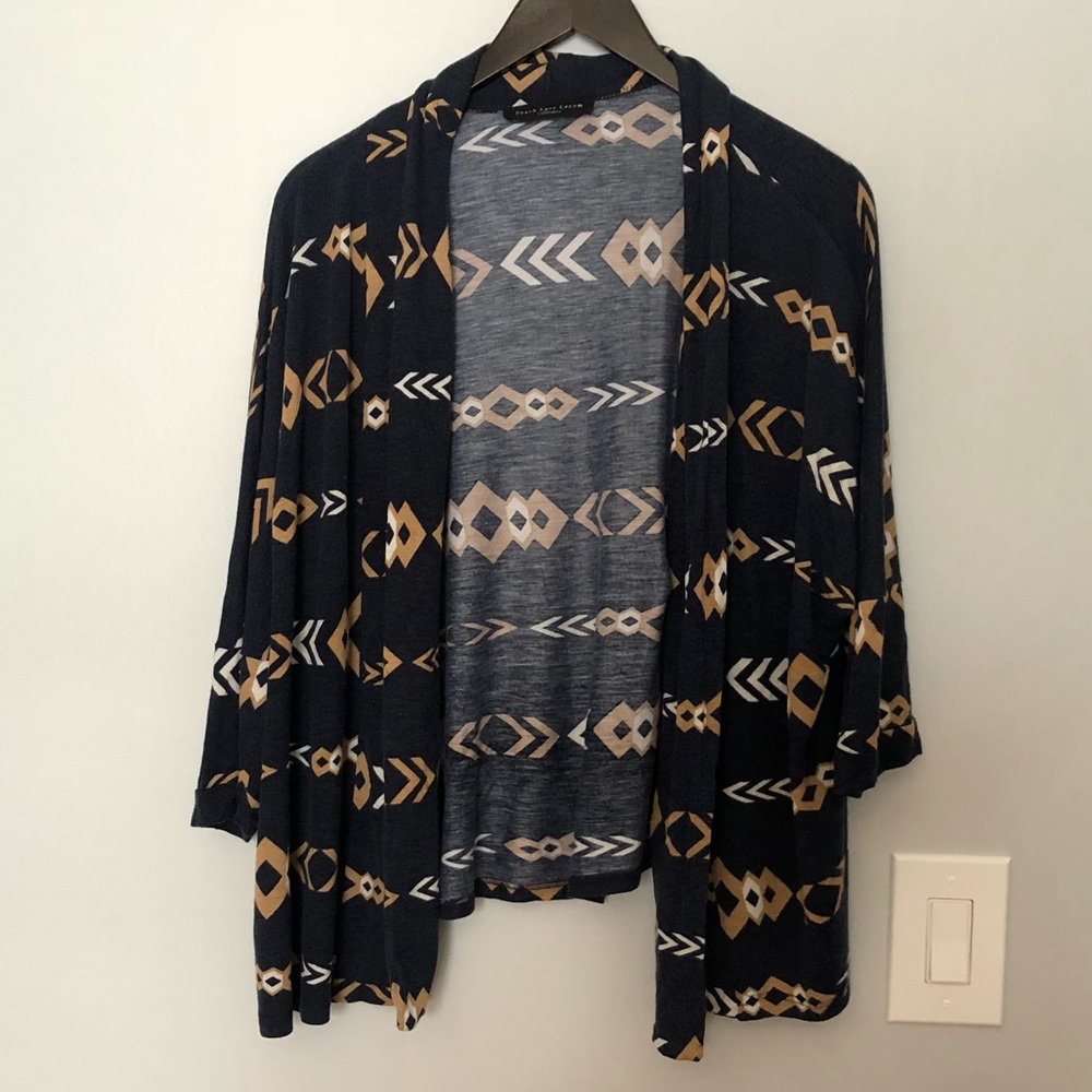 Navy Aztec Pattern Open Cardigan